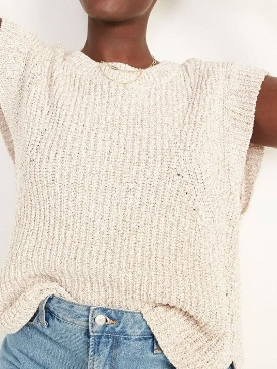 Old Navy Sweaters - Old Navy Lightweight Shaker-Stitch Short-Sleeve Sweater Oatmeal Size Small